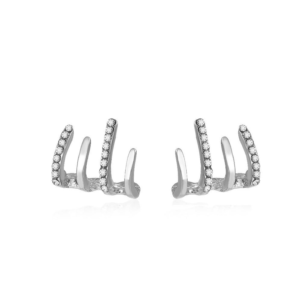 Claw Design Zircon Silver Cuff Stud Earrings